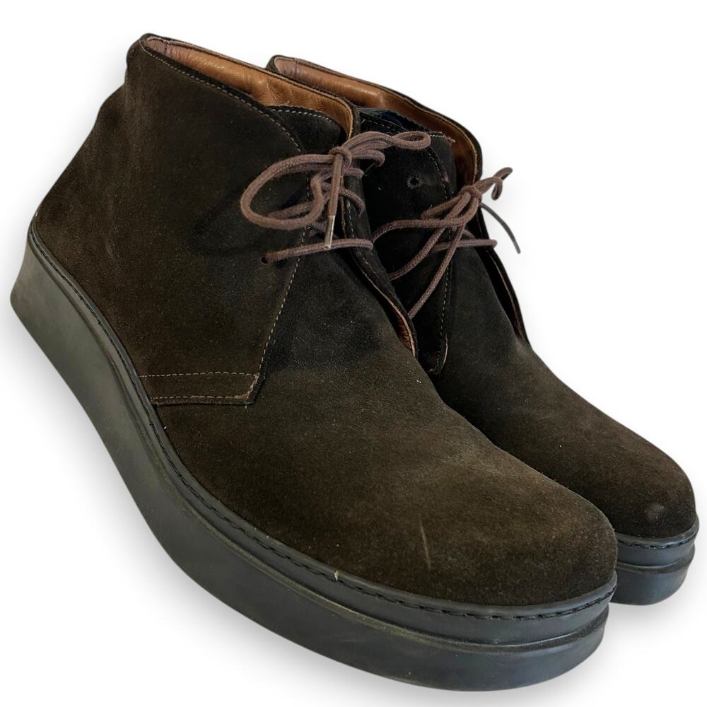 Barneys Mens 11 Chukka Boots Platform Lug Suede Dark Brown Made in Italy M25K09